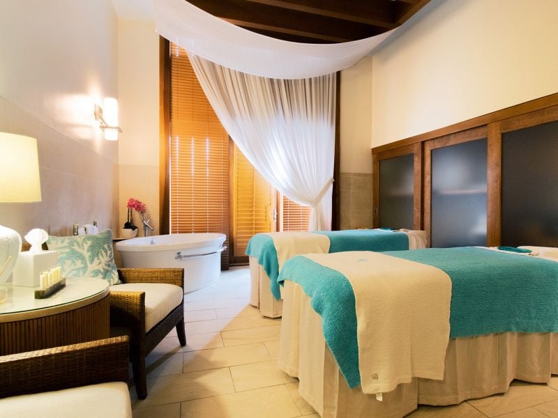 Twin massage tables set and ready for a couples massage