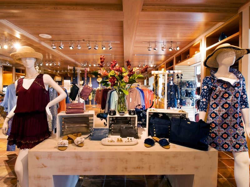 Front display of women's clothing and apparel at the women's shop