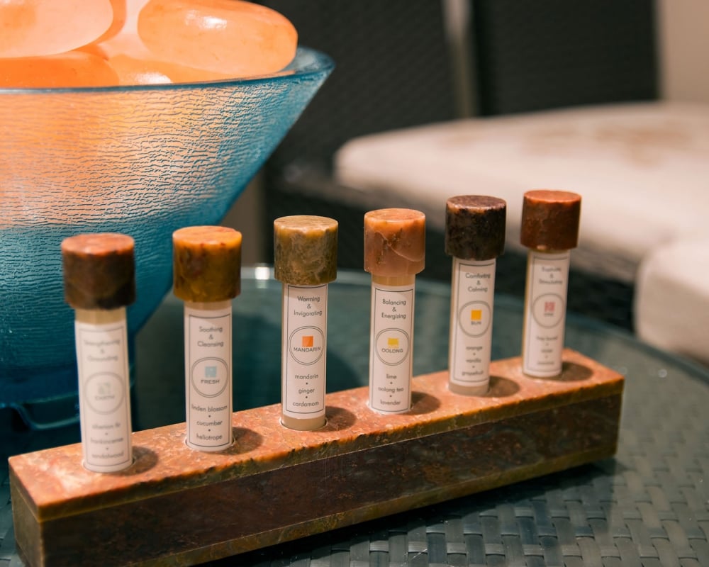 Rack of scented wax vials