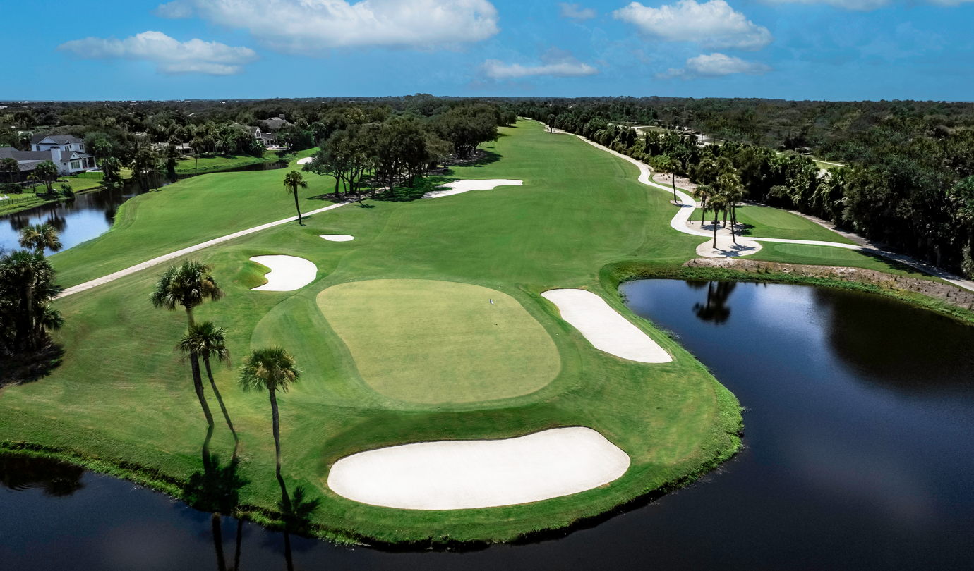 Aerial view of Island Course 14 at our Northeast Florida Beach Resort